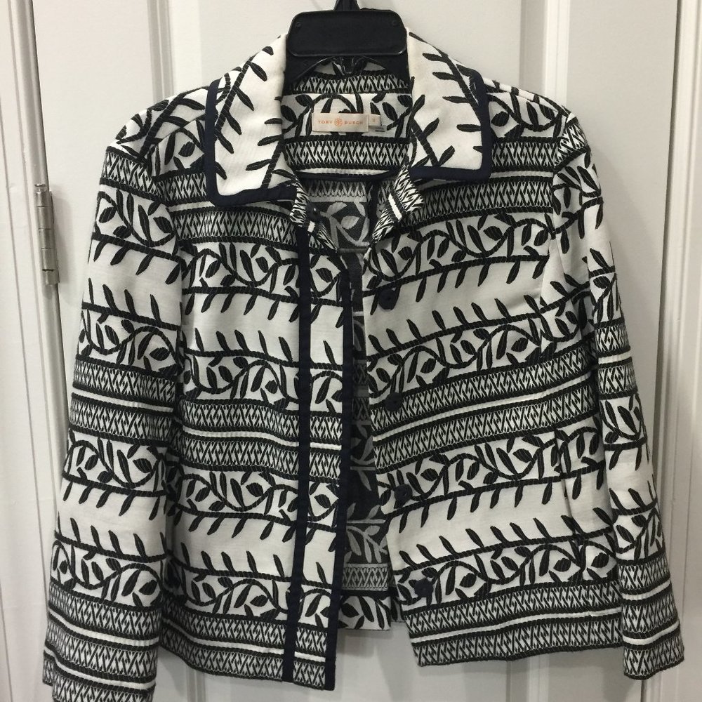 Tory Burch White & Black Jacket Sz 12